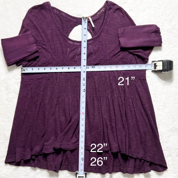 Free People Lace Embroidered Pintuck Pleated High Low Purple Knit Tunic Tee S - Picture 14 of 14